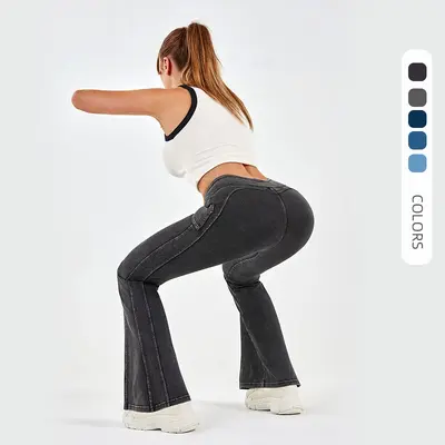 High-Waist Denim Flare Pants Women, Yoga and Fitness