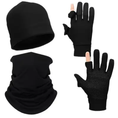 Amazon Cross-Border Fleece-Lined Camouflage Gloves Outdoor Autumn Winter Warm Hat Cold-Proof Neck Gaiter Cycling Gloves Tactical Supplies