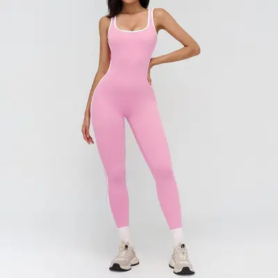 Çıplak his yoga tulumu, kontrast kenar detaylı, kadın spor tulumu 9528 - 8
