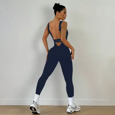 Women's Open-Back Jumpsuit, High-Stretch Yoga Wear - 7