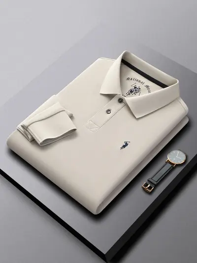 Men's Long Sleeve Pure Cotton Embroidered Polo Shirt