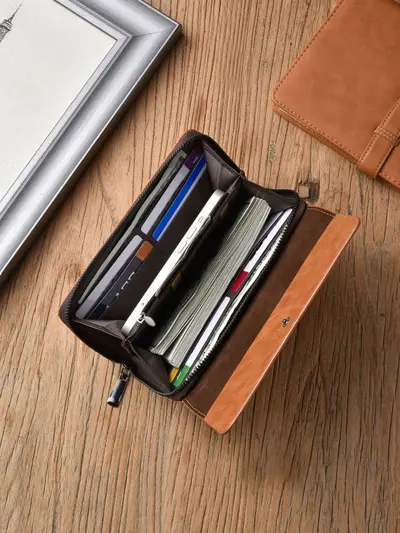 Men's Long Wallet, PU Leather, Multi-Card Slots, Phone Compartment - 5