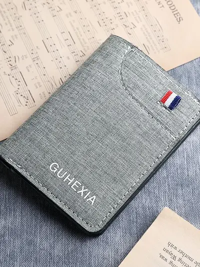 Vertikale Canvas-Herrenbörse, kurz, ultradünn - 5