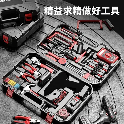 Lithium Electric Drill Tool Kit Set Household Multifunctional Hardware Electrician Carpentry Vehicle-mounted Repair Electric Tool Box Complete Set