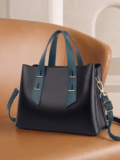 Women's Large Capacity Contrast Color Tote Bag, Custom Made - 1