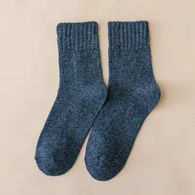Men's Mid-Calf Wool Socks, Seamless Toe, Fleece-Lined Thick Terry Winter Socks - 10