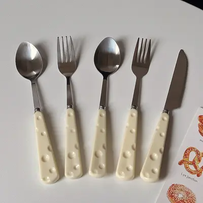 Cutlery Set Thin Design Cheese Spoon Fork Cute High-end Appearance Stainless Steel Knife Fork Spoon Household Premium Western Tableware