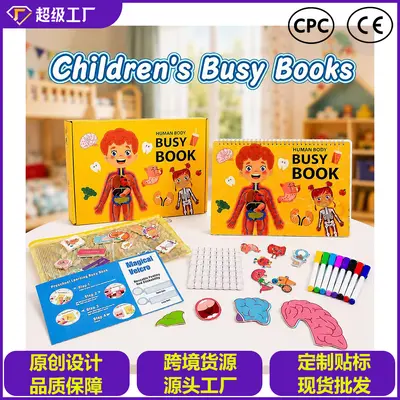 Montessori Busy Book, Reusable Tear-and-Stick Activity Book for Toddlers