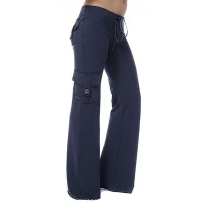 Damen-Yogahose mit elastischem Bund und Knopftaschen, bequemer Schnitt - 2