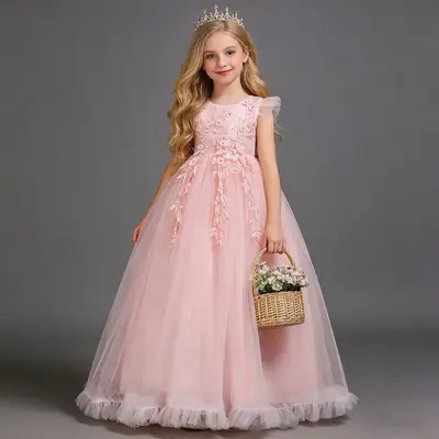 Langes Prinzessinnenkleid für Mädchen, Sommer, mittlere und große Kinder
