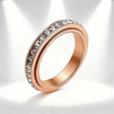 4MM Single-Row Square Diamond Rotating Titanium Steel Ring, Starry Sky Couple Rings - 9
