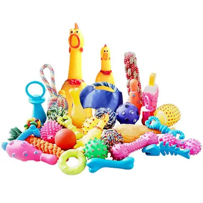 Dog Teeth Cleaning Toy Set, Cotton Rope, Durable, Squeaky, for Small Dogs - 6