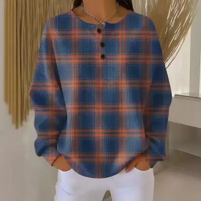 Damen-Waffel-Sweatshirt, Retro-Stil, Digitaldruck, lässige Passform - 11