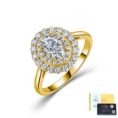 S925 Sterling Silver Moissanite Ring Double Halo Vintage Women's Ring - 7