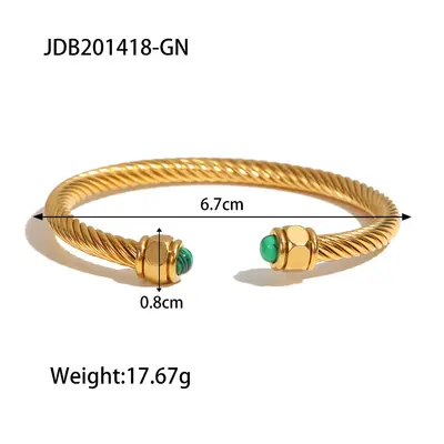 Natural Stone Titanium Steel Open Bangle, Non-Fading - 7