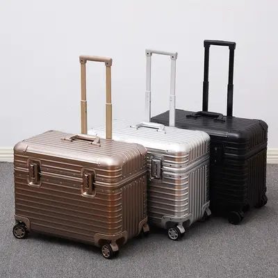 German full aluminum magnesium alloy flip-top camera long suitcase 18 inch wheeled small trolley suitcase men's suitcase - 3