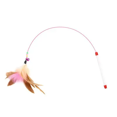 厂家直供钢丝彩色羽毛逗猫棒 猫玩具送铃铛 猫咪玩具宠物用品批发