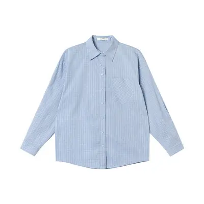 Women's Plaid Long Sleeve Shirt, Loose Fit, Petite