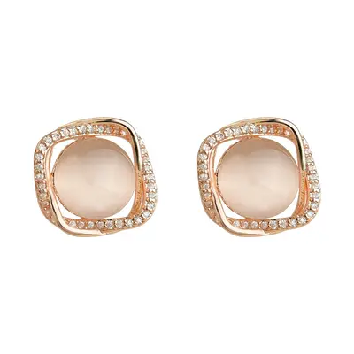 Cat eye stone ear clips, sparkling diamond, no piercing required - 6