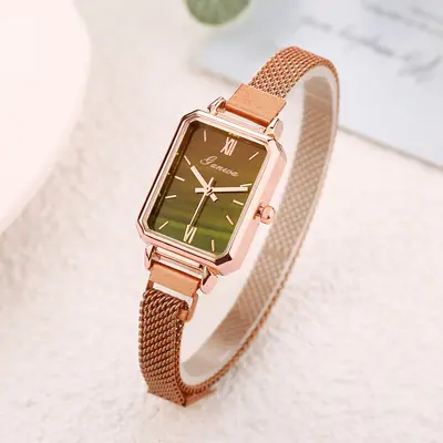 Wholesale trend retro square peacock green Milan mesh strap, decorative green watch for women with premium feel. - 10