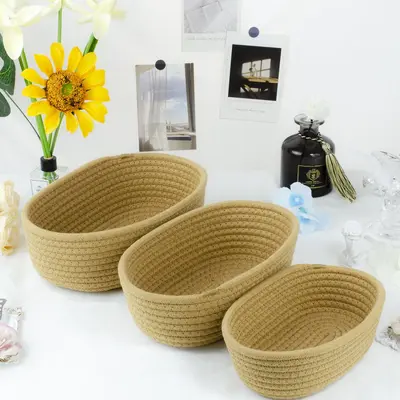 Oval Cotton Rope Storage Basket, Desktop Organizer Basket - 11