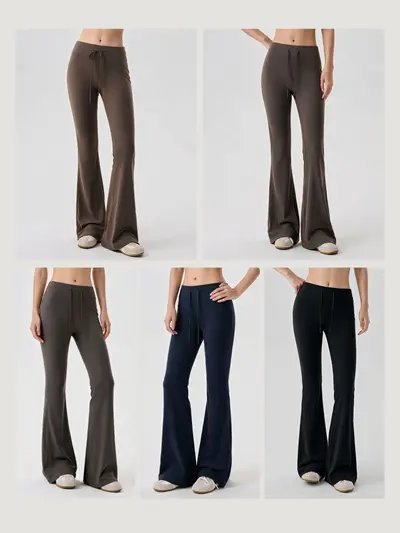 Women's Fleece-Lined Yoga Flare Pants, Thick, Drawstring Waist, Slimming