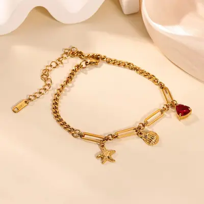 Ocean Series Starfish Heart 18K Gold Plated Stainless Steel Anklet