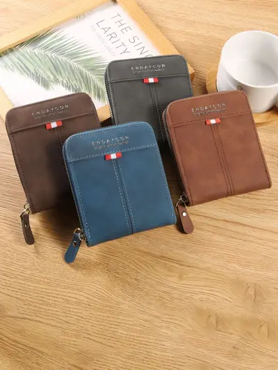 ENDAYCON Men's Short Horizontal Wallet with Zipper Coin Pocket - 2