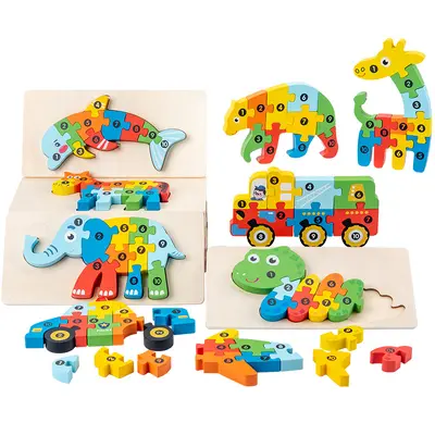 Ahşap erken eğitim çocuk eğitim yapı taşları hayvan şekli bilişsel eşleştirme 3D stereo bulmaca 2-3 yaşında oyuncaklar toptan - 6