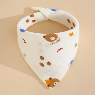 Cross-border baby drool towel type A four-layer crepe cartoon snap feeding bib baby triangle towel newborn feeding bib - 13