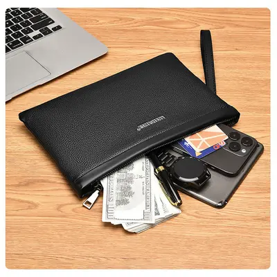 Men's Hand Bag, Full-Grain Cowhide, Genuine Leather Envelope Clutch - 2