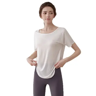 瑜伽服女宽松罩衫短袖女运动上衣透气块干跑步训练健身服套装夏