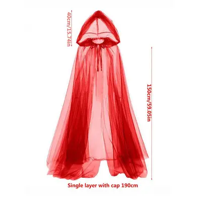 Three-Layer Black Mesh Witch Cape with Hood for Halloween Cosplay - 9