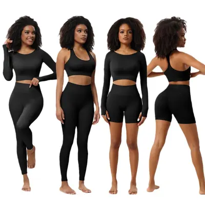 Herbst-Yogaset, 3-teilig, nahtlose Yogahose, Sport-Top und langärmliges Oberteil - 6