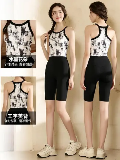Women's Yoga Set with Vest Top and Five-Point Shorts for Pilates - 5