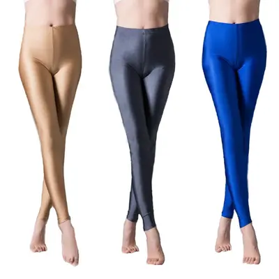Kadın parlak süt ipek yoga taytı, slim fit, dokuz noktalı boy, büyük beden - 2
