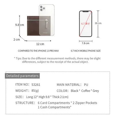 Men's Short Wallet, Ultra-Thin, Zipper, Front Pocket, Multiple Compartments - 5
