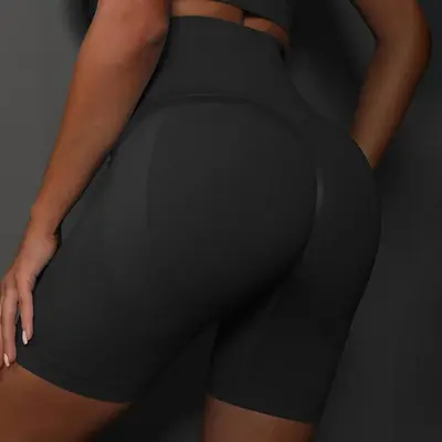 Nahtsiz Örgü Şeftali Desenli Üç Çeyrek Yoga Şortu, Nefes Alabilen Koşu ve Fitness Şortu Ka - 7