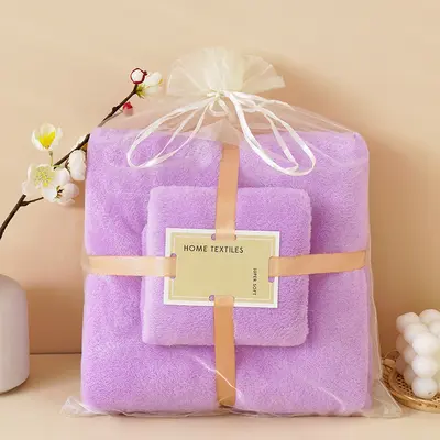 Mercan velvet towel mother-child set, more absorbent than pure cotton bath towel, two-piece set, soft and skin-friendly bath towel. - 12