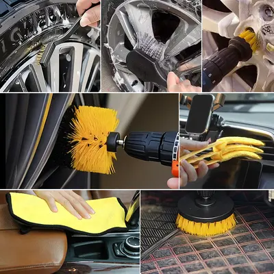 Amazon Sıcak Satış Elektrikli Matkap Fırçası 20 Parça Set DrillBrush Araba Temizlik Oto Yıkama Aracı Sarı Set Kombinasyon