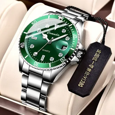 Men's sports watch, green, luminous, waterproof