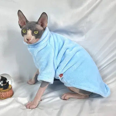 Одежда для бесшерстных кошек, осень-зима, утепленная одежда для кошек сфинкс, оптом, базовый слой из мехового флиса для девон-рекс, тёплая и удобная - 8