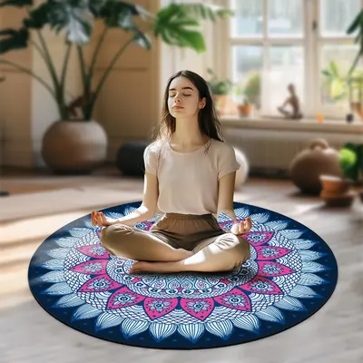 1.4m Suede Natural Rubber Round Yoga Mat for Meditation - 2