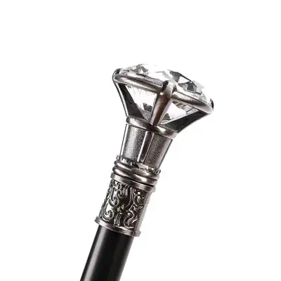 Elegant British-Style Gentleman Cane with Diamond Crystal Handle