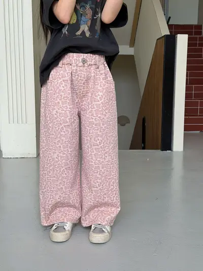 Girls' Casual Pants Soft Pink Leopard Print