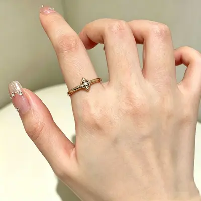 Coffee Gold Zircon Ring, Open Design, Stackable - 12