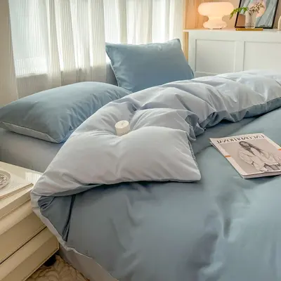Manufacturer wholesale solid color washed cotton four-piece set plain brushed bedding set ins style sheet duvet cover three-piece set 3 - 7