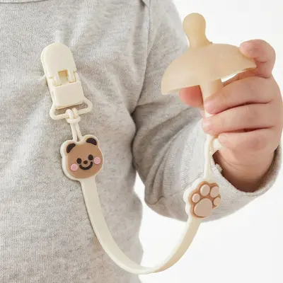 Bear design pacifier clip, silicone teething toy