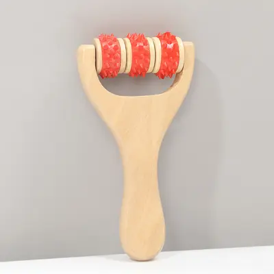 Solid wood massage stick portable handheld push massager for shoulder neck back head meridian brush roller massage tool - 10