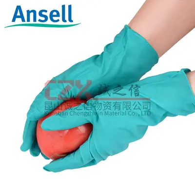 Промоционные одноразовые химические лабораторные защитные перчатки Ansell 92-600 из нитрила, износостойкие, кислото- и щелочестойкие, ПВХ